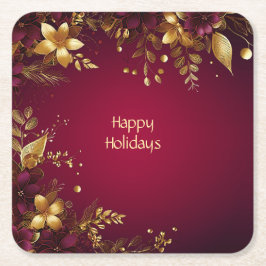Burgundy Red Gold Blume Holiday Paper Untersetzer