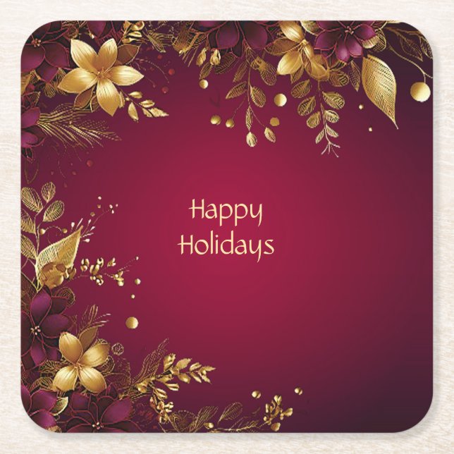 Burgundy Red Gold Blume Holiday Paper Untersetzer (Vorderseite)
