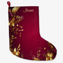 Burgundy Red Gold Blume Strumpf Großer Weihnachtsstrumpf