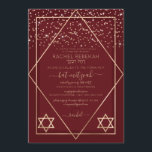 Burgundy Red Gold Confetti Border Bat Mitzvah Einladung<br><div class="desc">Dieses elegante und moderne Bat Mitzvah lädt zu einem stilvollen und formalen Event ein. Es verfügt über ein Imitat gedruckt funkelnd Gold Glitzer Konfetti, bestreut über einen dünnen geometrischen Diamant und Rechteck mit einem bordeauxroten, dicken Rand darunter und leicht bordeauxrot füllen neben goldenen Sternen von David. Es ist schick, luxuriös,...</div>