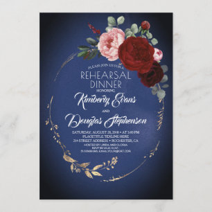 Burgundy Red Gold Floral Probe Dinner Einladung