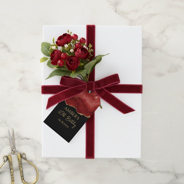 Burgundy Red Gold Glitter Abstract Watercolor Geschenkanhänger (Von Creator hochgeladen)