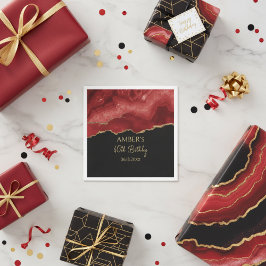 Burgundy Red Gold Glitter Abstract Watercolor Serviette