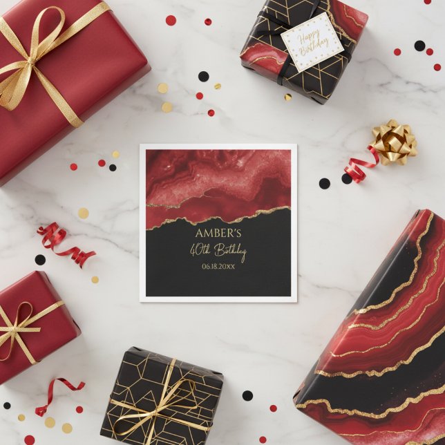 Burgundy Red Gold Glitter Abstract Watercolor Serviette (Von Creator hochgeladen)