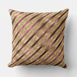 Burgundy Red Gold Glitzer Streifen Kissen