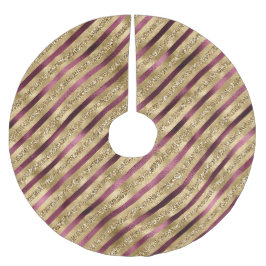 Burgundy Red Gold Glitzer Streifen Polyester Weihnachtsbaumdecke
