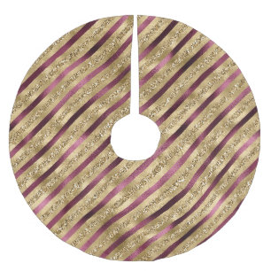 Burgundy Red Gold Glitzer Streifen Polyester Weihnachtsbaumdecke