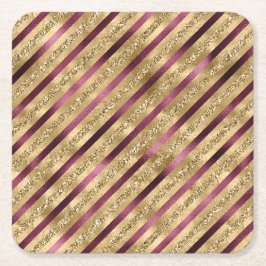 Burgundy Red Gold Glitzer Streifen Rechteckiger Pappuntersetzer