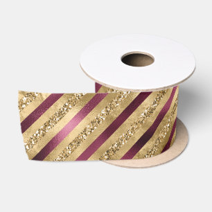 Burgundy Red Gold Glitzer Streifen Satinband