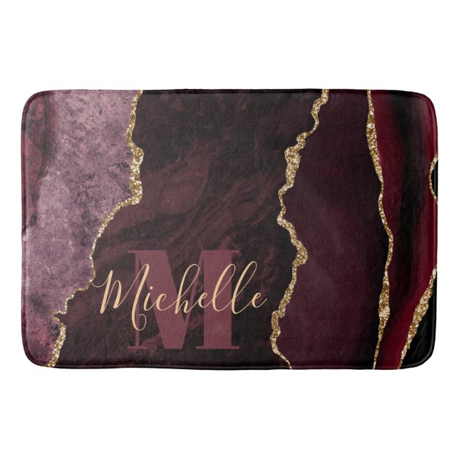 Burgundy Red & Gold Imitate Glitzer Marble Agate Badematte (Vorderseite)