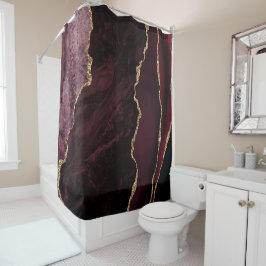 Burgundy Red & Gold Imitate Glitzer Marble Agate Duschvorhang