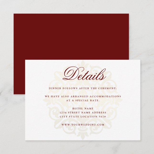 Burgundy Red Gold Mandala Indian Wedding Details Begleitkarte (Vorne/Hinten)