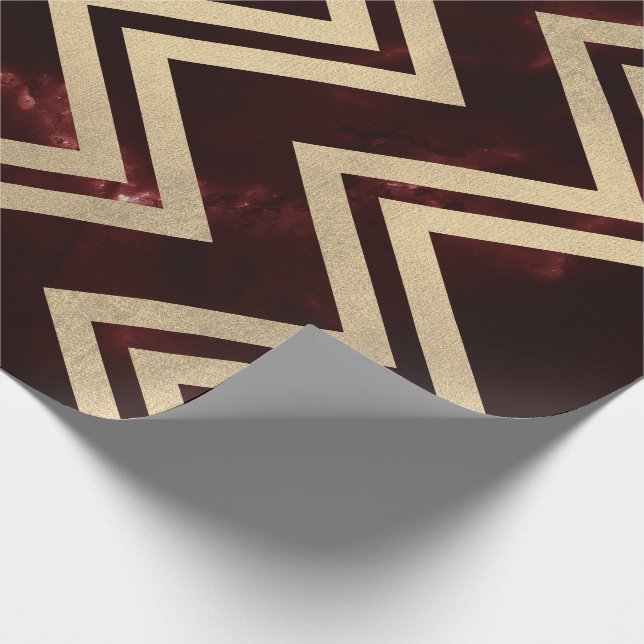 Burgundy Red Gold Marble Zig Zag Zickzack Lines Geschenkpapier (Ecke)