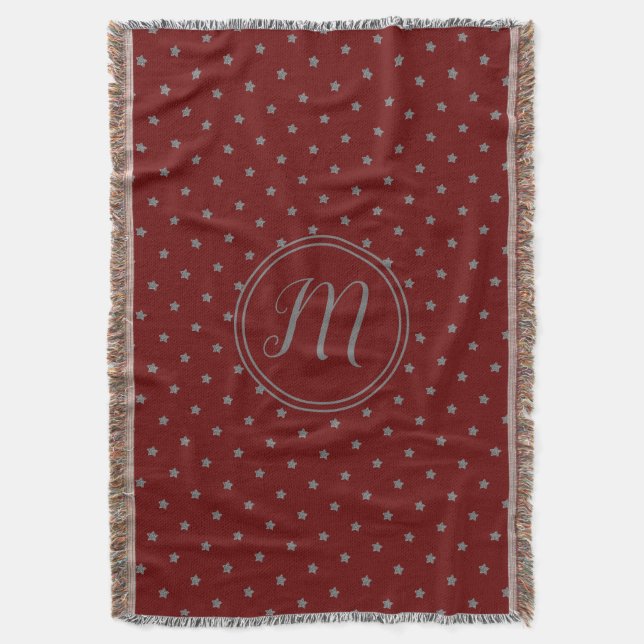 Burgundy Red Gray Stars Muster Elegantes Weihnacht Decke (Vorderseite Vertikal)