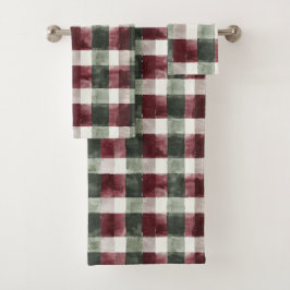 Burgundy Red Green Cream Weiße Karierte Streifen Badhandtuch Set