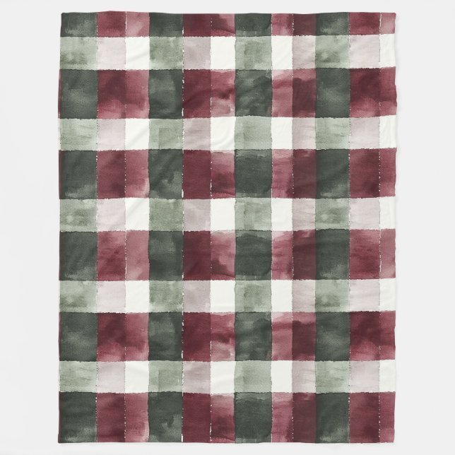 Burgundy Red Green Cream Weiße Karierte Streifen Fleecedecke (Vorderseite)