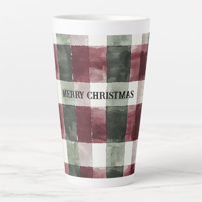 Burgundy Red Green Cream Weiße Karierte Streifen Milchtasse (Vorderseite)