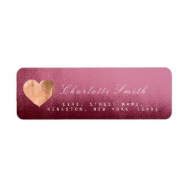 Burgundy Red Heart Pink Gold Rücksendeadressen-Auf
