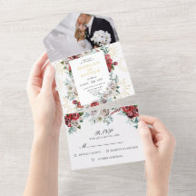 Burgundy Red Ivory Floral Gold Coral Hochzeit
