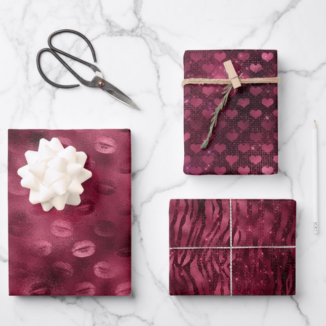 Burgundy Red Kisses Lips Geschenkpapier Set (Vorderseite)
