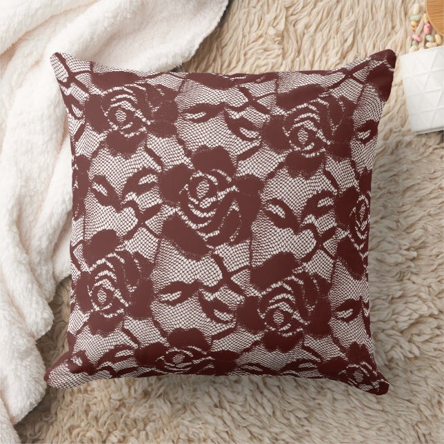 Burgundy Red Lace Floral Kissen (Decke)