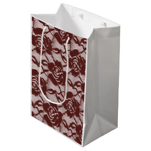 Burgundy Red Lace Floral Mittlere Geschenktüte