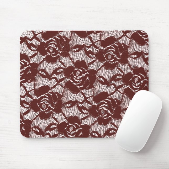 Burgundy Red Lace Floral Mousepad (Mit Mouse)