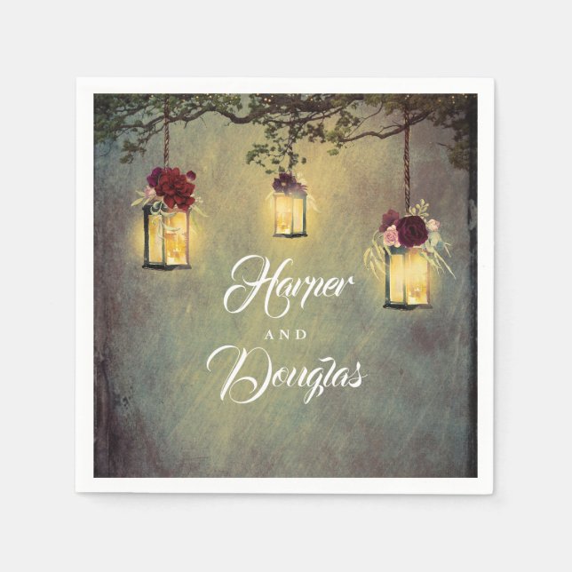 Burgundy Red Lantern Lights Garden Wedding Serviette (Vorderseite)