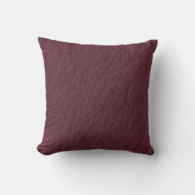 Burgundy Red Leather Print Cushion Textur Muster Kissen (Vorderseite)