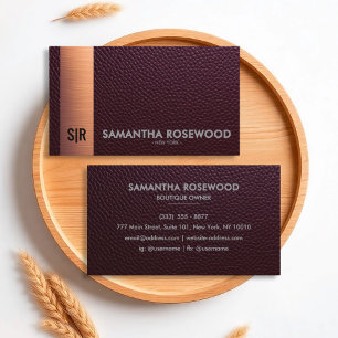 Burgundy Red Leather & Rose Gold Business Card Visitenkarte
