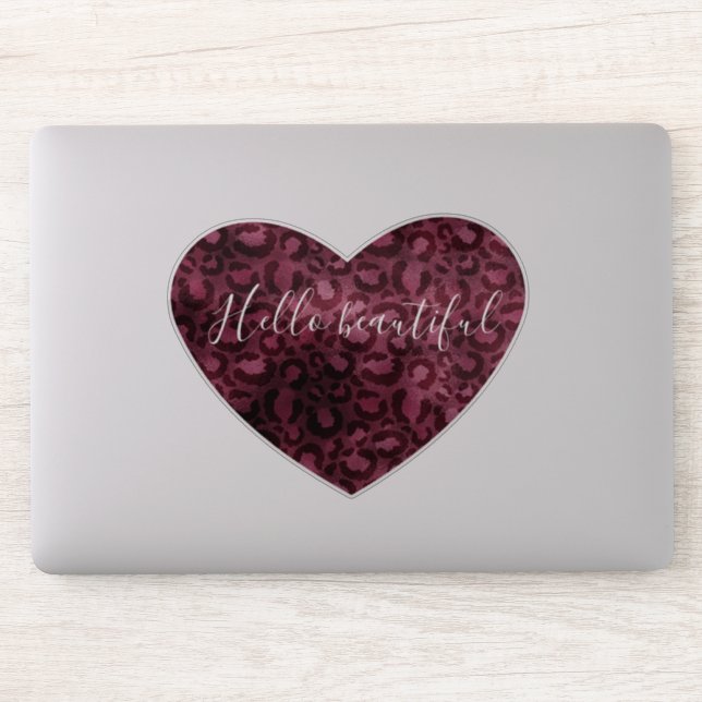 Burgundy Red Leopard Print Heart Schönes Zitat Aufkleber (Computer)