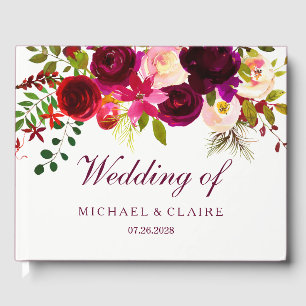 Burgundy Red Lila Floral Boho Wedding Gästebuch