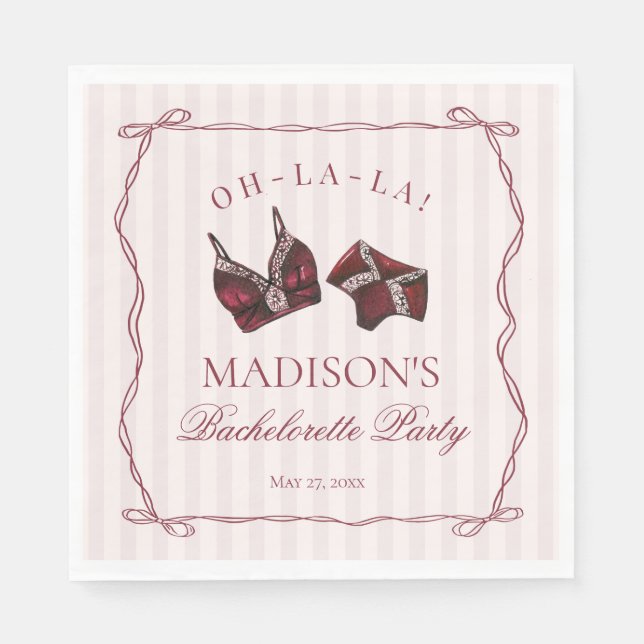 Burgundy Red Lingerie Bachelorette Panty Party Serviette (Vorderseite)