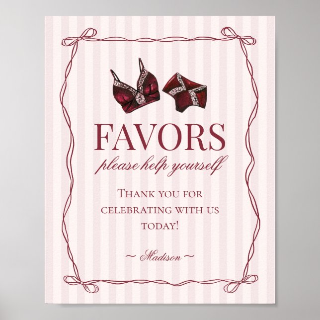 Burgundy Red Lingerie Bachelorette Party Favors Poster (Vorne)