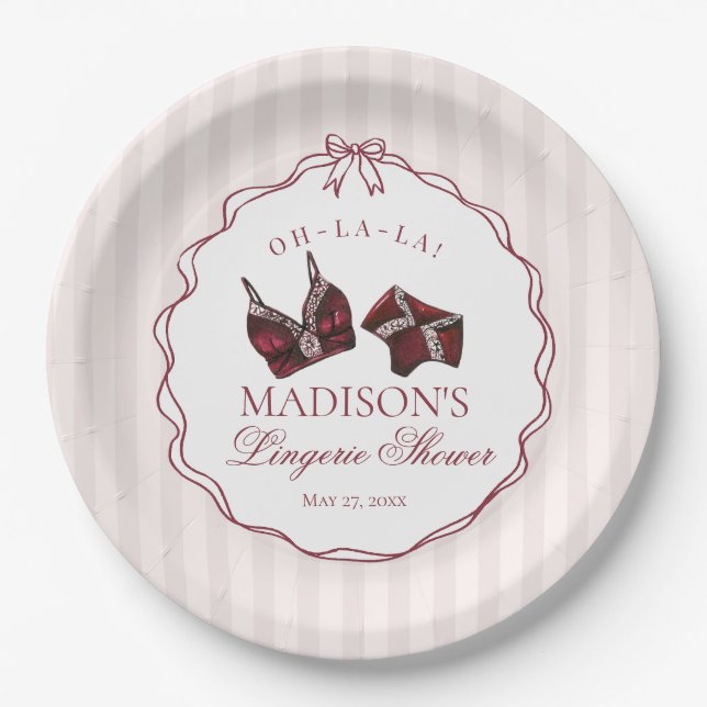Burgundy Red Lingerie Shower Bachelorette Bridal Pappteller (Vorderseite)