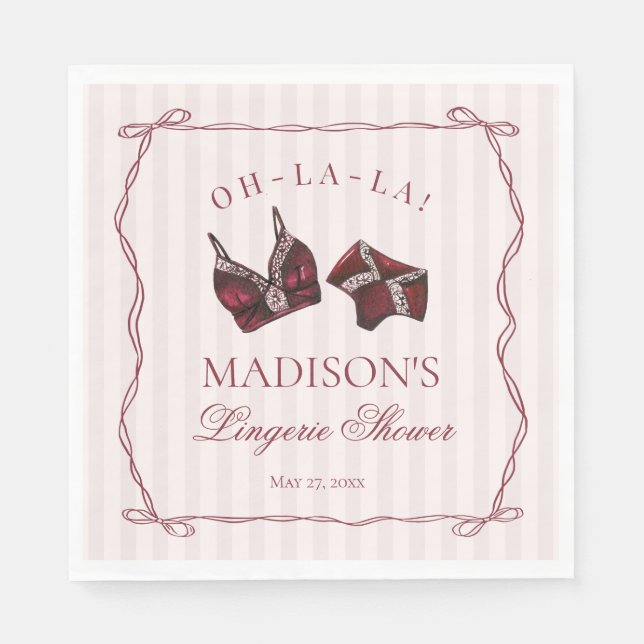 Burgundy Red Lingerie Shower Bachelorette Party Serviette (Vorderseite)