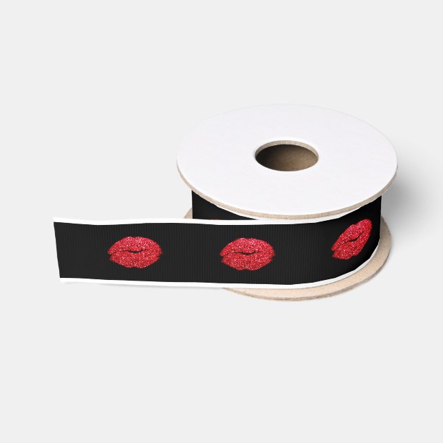 Burgundy Red Lips Kiss Black Makeuty Beauty Glitze Ripsband (Spule)