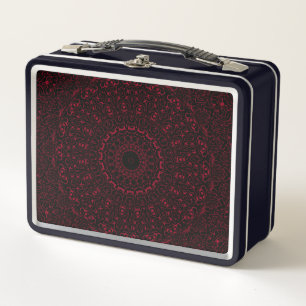 Burgundy Red Mandala mit Ziersymmetrie Metall Brotdose