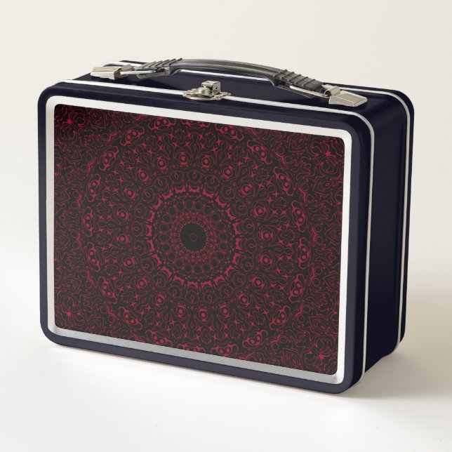Burgundy Red Mandala mit Ziersymmetrie Metall Brotdose (Vorderseite)