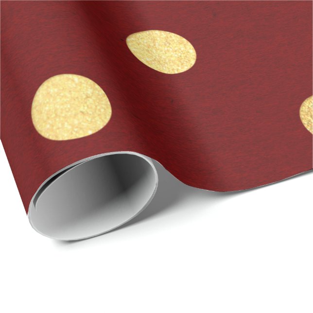Burgundy Red Maroon Golden Big Polka Dots Geschenkpapier (Rolleneckpunkt)