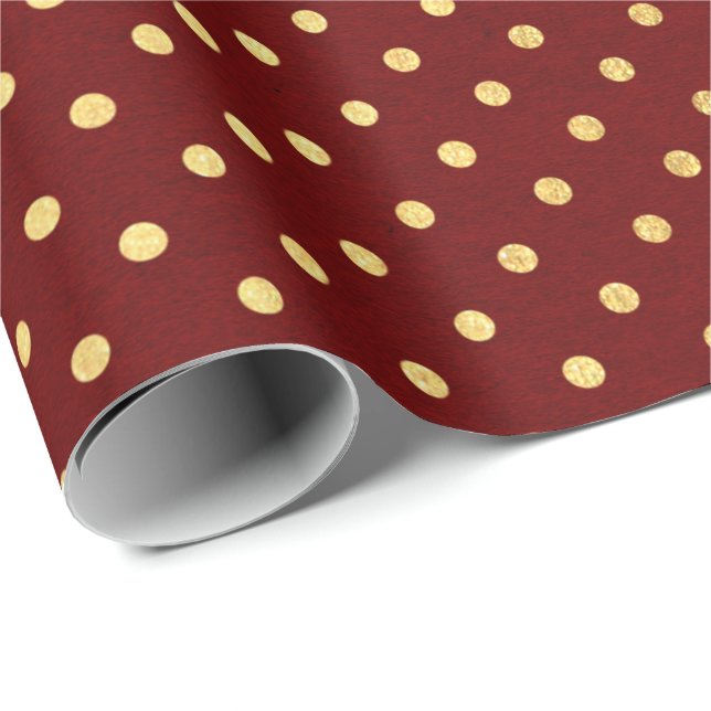 Burgundy Red Maroon Golden Small Polka Dots Geschenkpapier (Rolleneckpunkt)