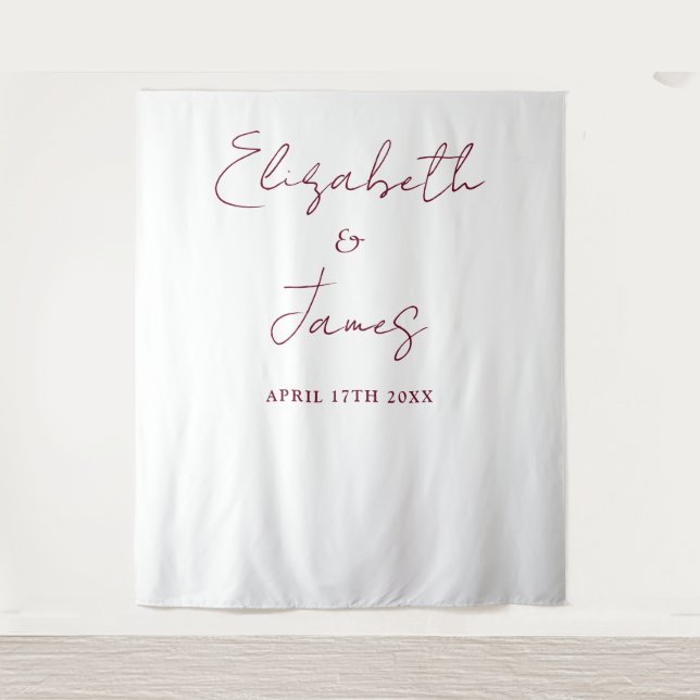 Burgundy Red Minimalistisch Wedding Foto Hintergru Wandteppich (Vorderseite)