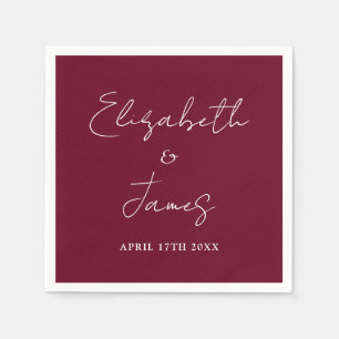 Burgundy Red Modern Minimalistische Script Wedding Serviette