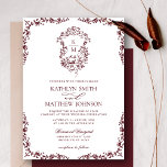 Burgundy Red Monogram Vintages Wappen Hochzeit Einladung<br><div class="desc">Burgund Red Monogram Vintage Wappen Hochzeitskarte. Feiern Sie Ihren besonderen Tag mit dieser eleganten und wunderschönen Einladungskarte für Ihre Hochzeit, um Ihren besondere Anlass zu verschönern. Alle Texte sind so vorbereitet, dass Sie sie einfach und schnell mit Ihren eigenen Details personalisieren können. Wenn Sie weitere Anpassungen oder Matching-Elemente benötigen, schicken...</div>