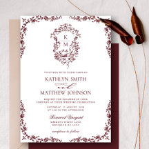 Burgundy Red Monogram Vintages Wappen Hochzeit