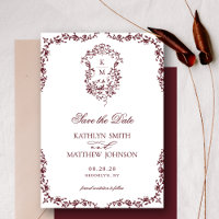 Burgundy Red Monogram Vintages Wappen Hochzeit