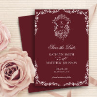 Burgundy Red Monogram Vintages Wappen Hochzeit