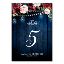 Burgundy Red Navy Blue Floral Tischnummer