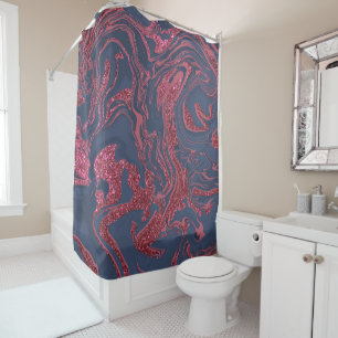 Burgundy Red Navy Blue Glitzer Marmor Duschvorhang