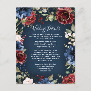Burgundy Red Navy Blue Gold und Blush Pink Wedding Begleitkarte